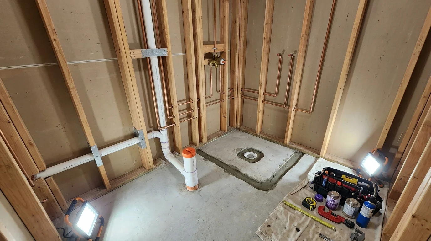Bathroom rough-in plumbing during remodel by Johns Plumbing LLC in Tuba City