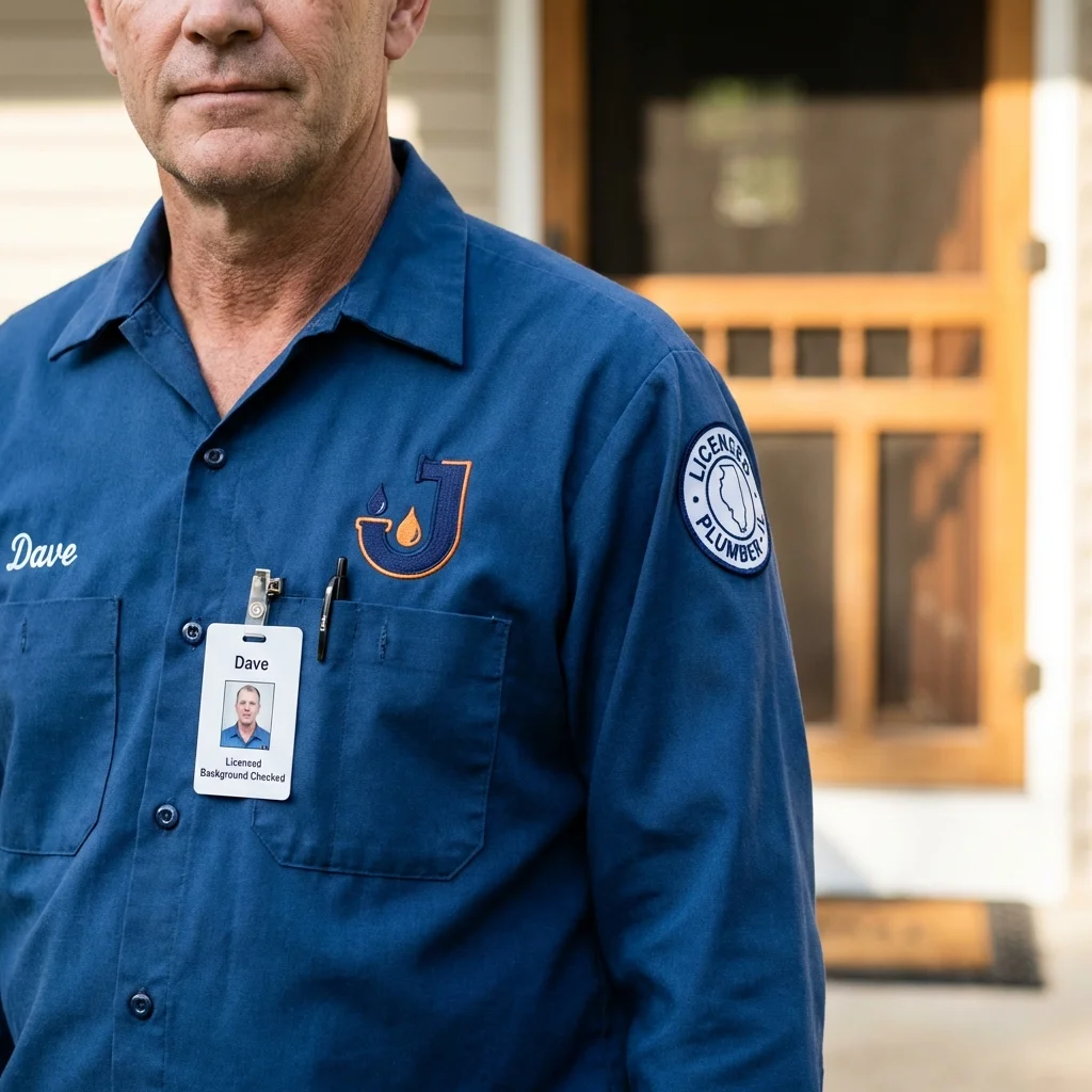 Licensed plumber showing ID badge in Tuba City, AZ