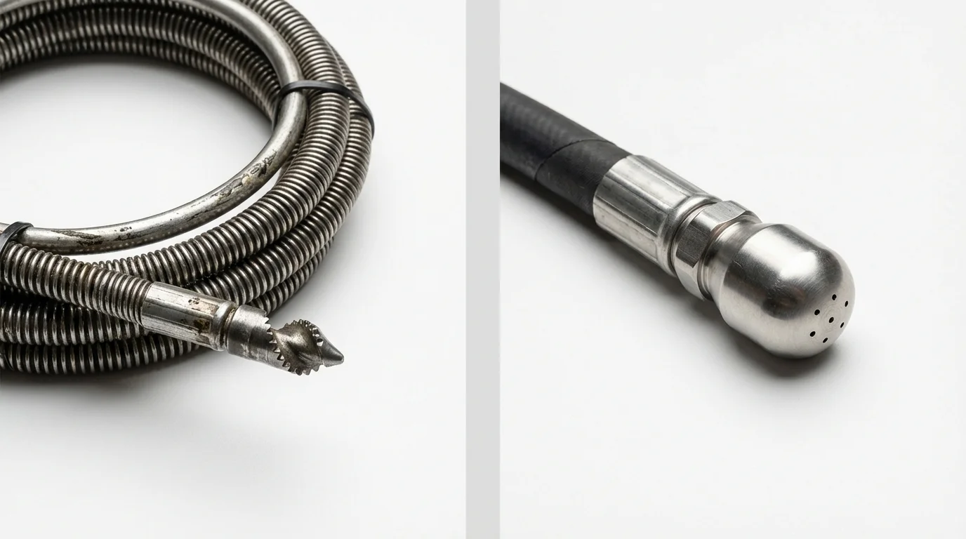 Drain snake cable and hydro jetting nozzle used for drain cleaning in Tuba City, AZ