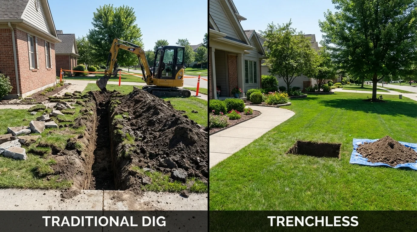 Trenchless sewer repair with minimal yard damage versus traditional excavation in Tuba City, AZ